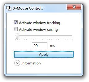 Screenshot of the main window of X-Mouse Controls v1.0.1.0, running on Windows 7