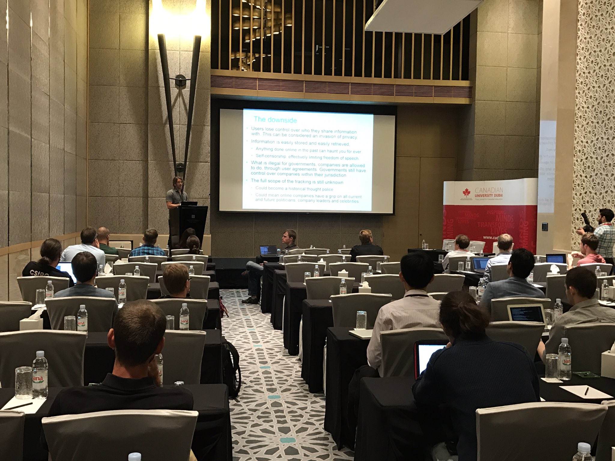 Photo of Niklas Carlsson presenting the paper Analysis of HTTPS Adoption and Third-party Tracking: A Swedish Perspective. Photo by IEEE LCN.
