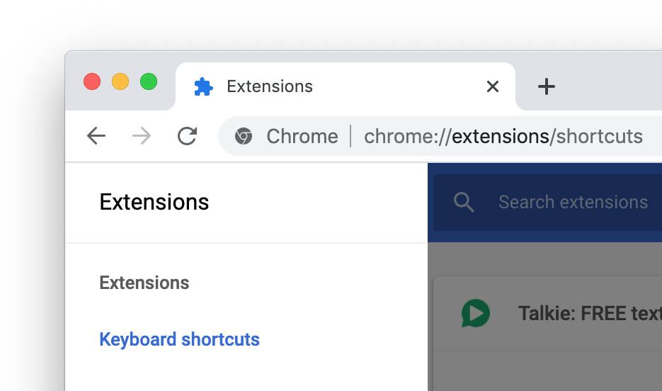 Screenshot of Chrome's list of installed extensions, focusing on Talkie